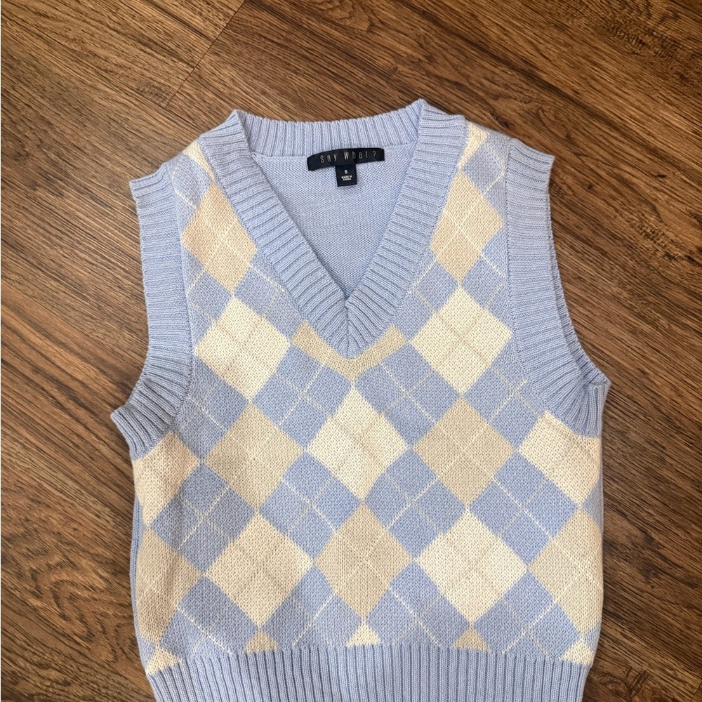 Light Blue and Cream Argyle Sweater Vest